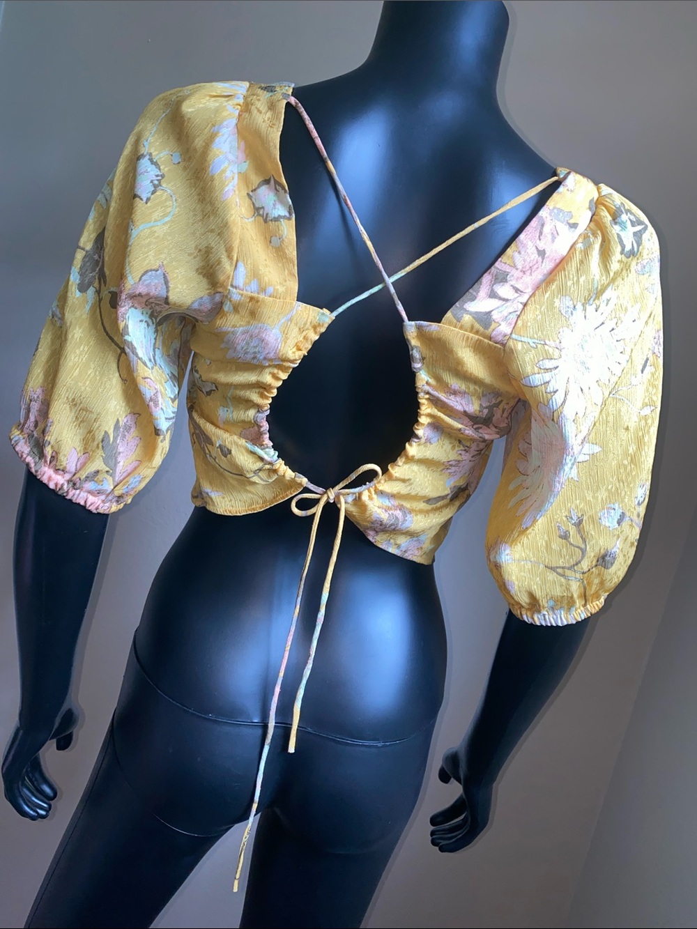 H&M Yellow Floral Square-Neck Crop Top